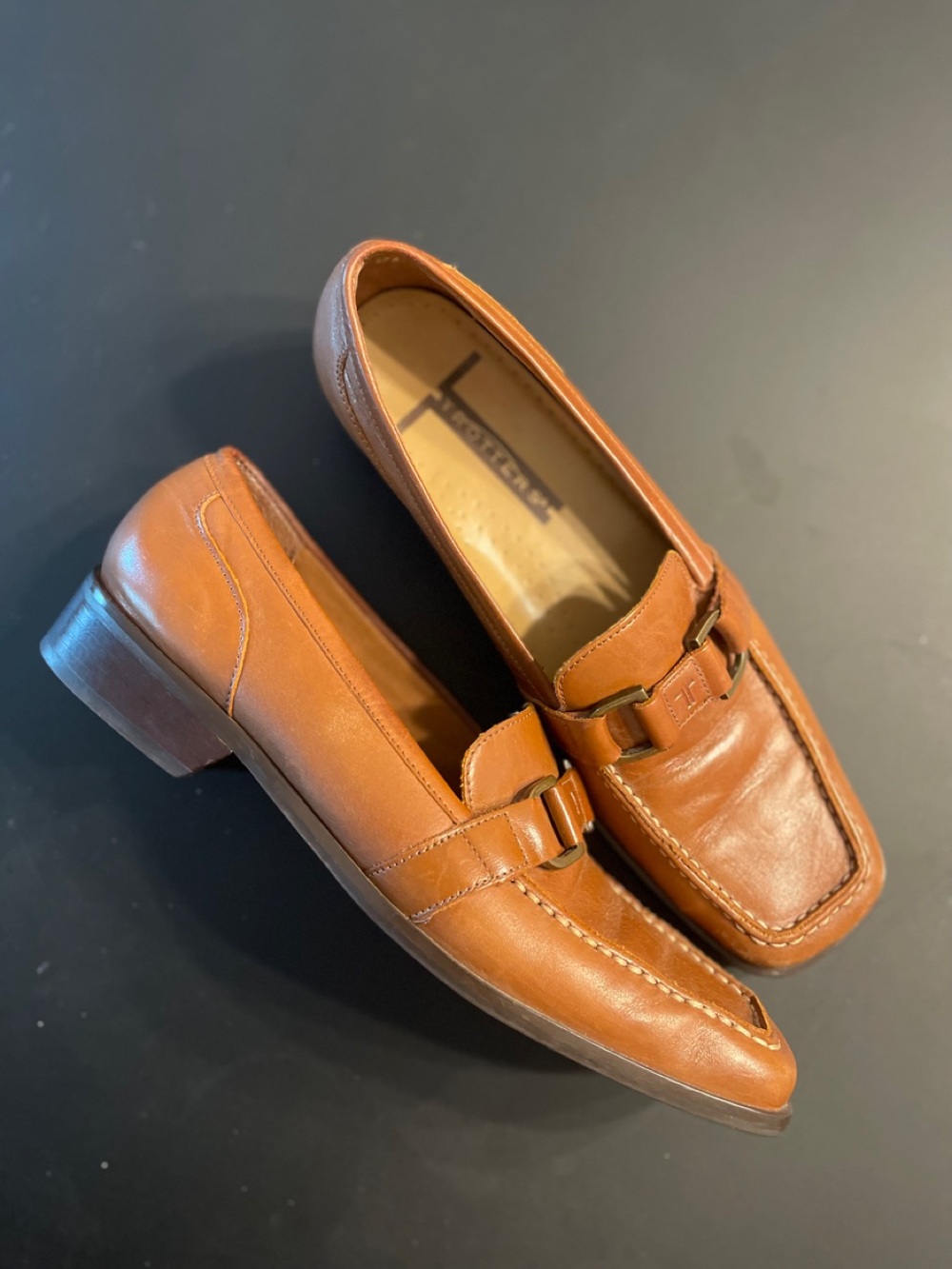 Trotters Vintage Heeled Loafers Size7.5N Cognac Grandma Chic Academia 90s Preppy